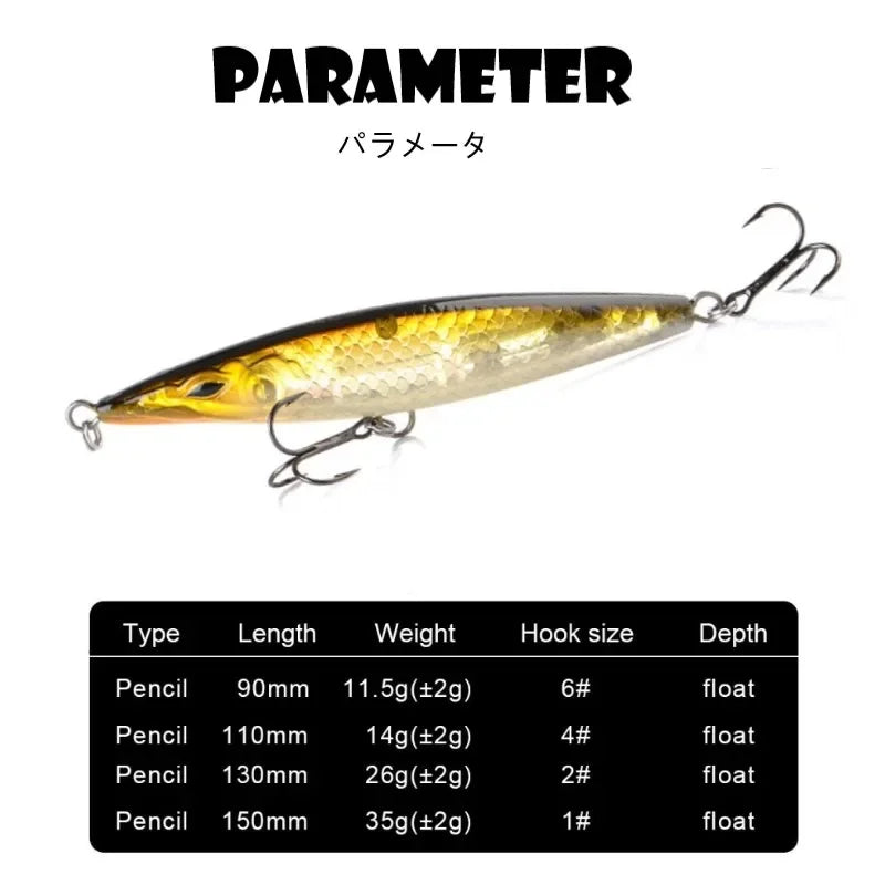 Asturi 130 Leurre Floating Pencil Fishing Lures Stickbait Topwater Surface Walk The Dog Hard Bait Wobbler For Bass Pike WTD Lure