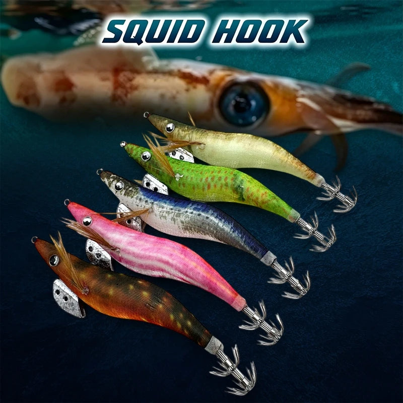 Aggie Webfoot Octopus Egi Fishing Lures Horizontal Luminous Cuttlefish Squid Jig Hook Wooden Shrimp Squid Bait 에기