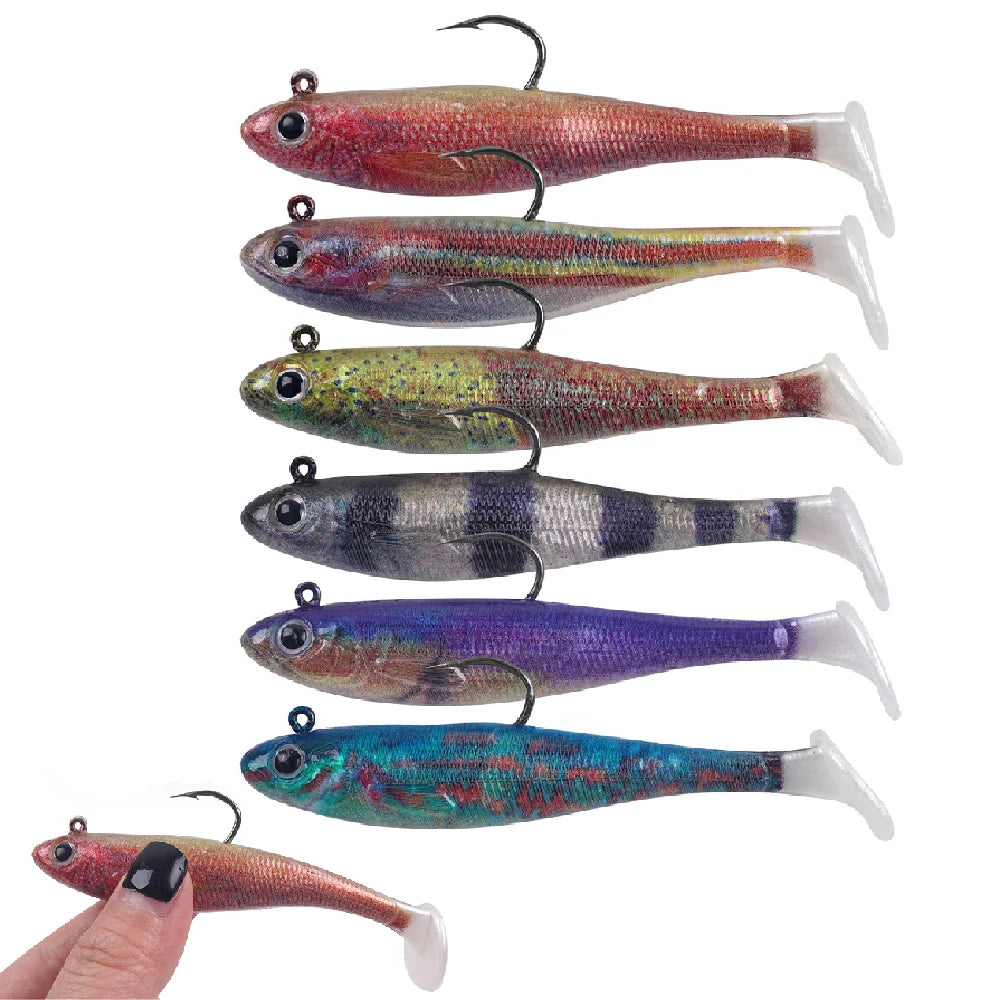 6Pcs Pre-Rigged Soft Fishing Lures Paddle Tail  7cm/9cm Swimbaits Crappie Fishing Jig heads for Bass Trout Lures
