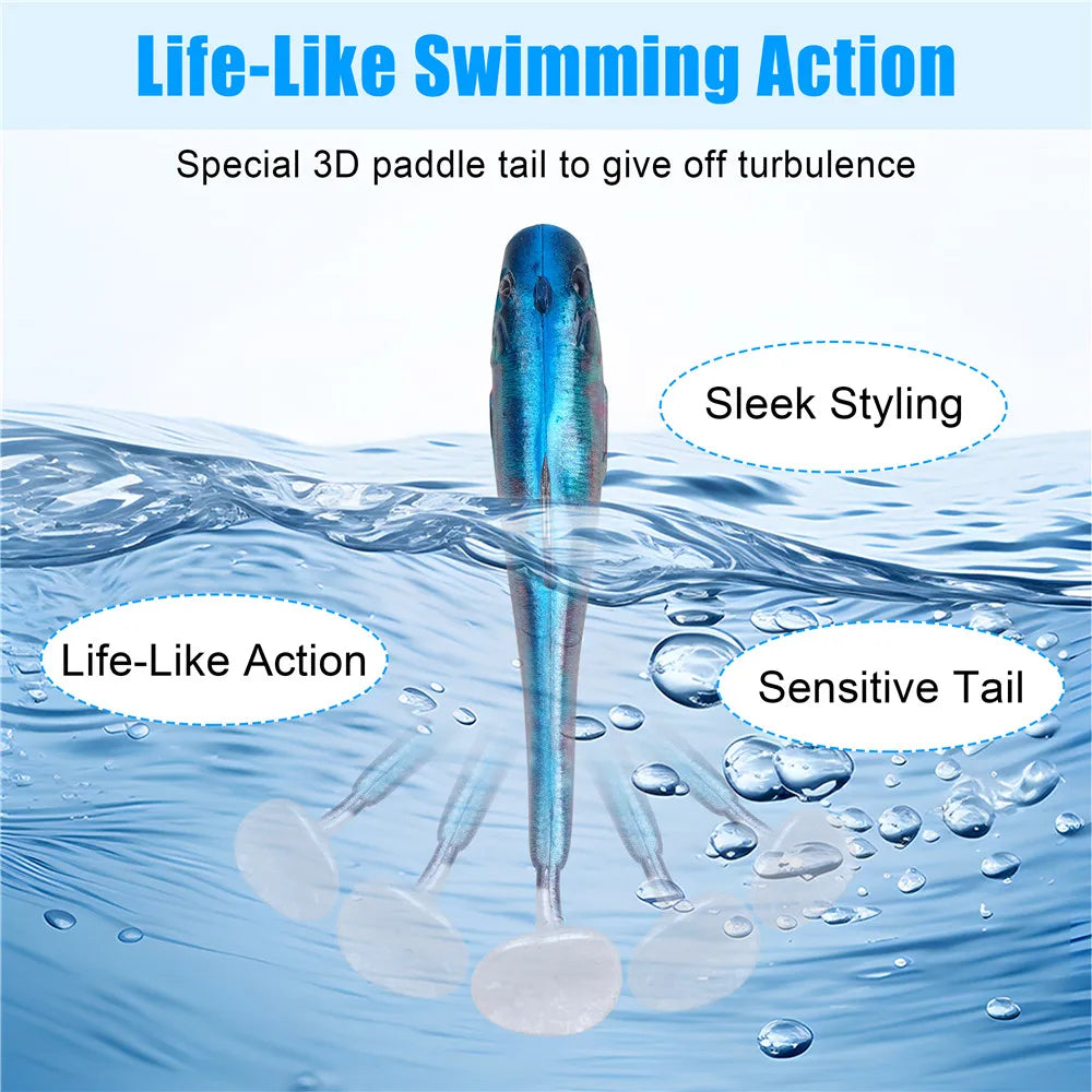 6Pcs Pre-Rigged Soft Fishing Lures Paddle Tail  7cm/9cm Swimbaits Crappie Fishing Jig heads for Bass Trout Lures
