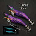 2pcs/set Glow Squid Jigs Set 13cm Simulation Shrimp Fishing Lure 3.5# Wood Shrimp Jig Lure Saltwater Cuttlefish Octopus Tackle