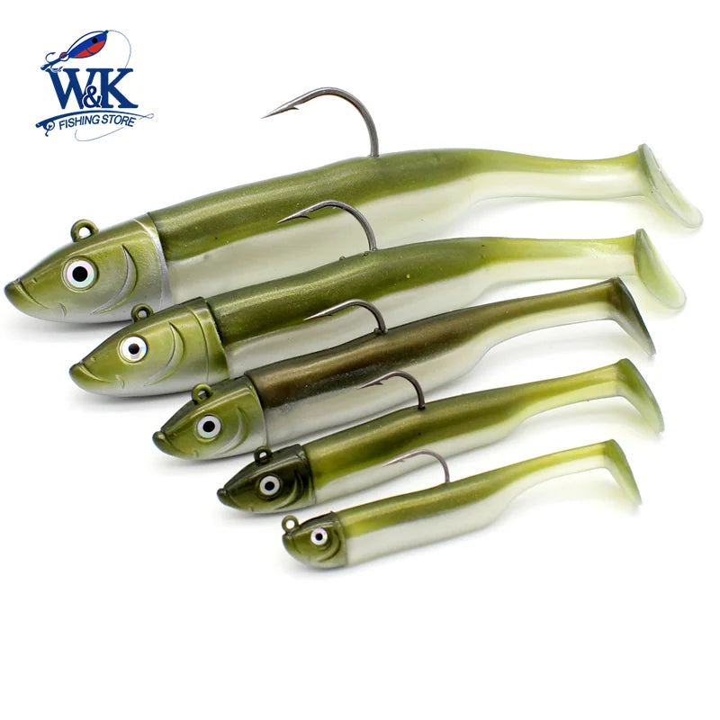 Seabass Fishing Lure Kit at 6cm 7.5cm 9cm 11.5cm 14.5cm Soft Lure Paddle Tail with Kinds Jig Head Inshore Jigging Soft Bait