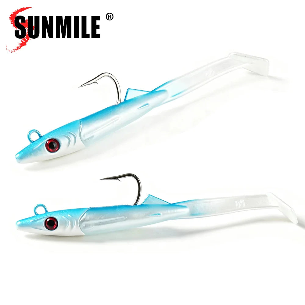 SUNMILE Eel Lure With Jig, Raglou Hybrid Soft Lure 8.5cm 8.4g 2pcs/Pack Salwatwer Swimming Bait for Sea Bass Pike