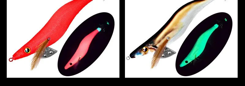 LHFSH Glow Squid Jigs 12G 15G 20G Simulation Shrimp Fishing Lure Wood Shrimp Jig Lure Saltwater Cuttlefish Octopus Tackle