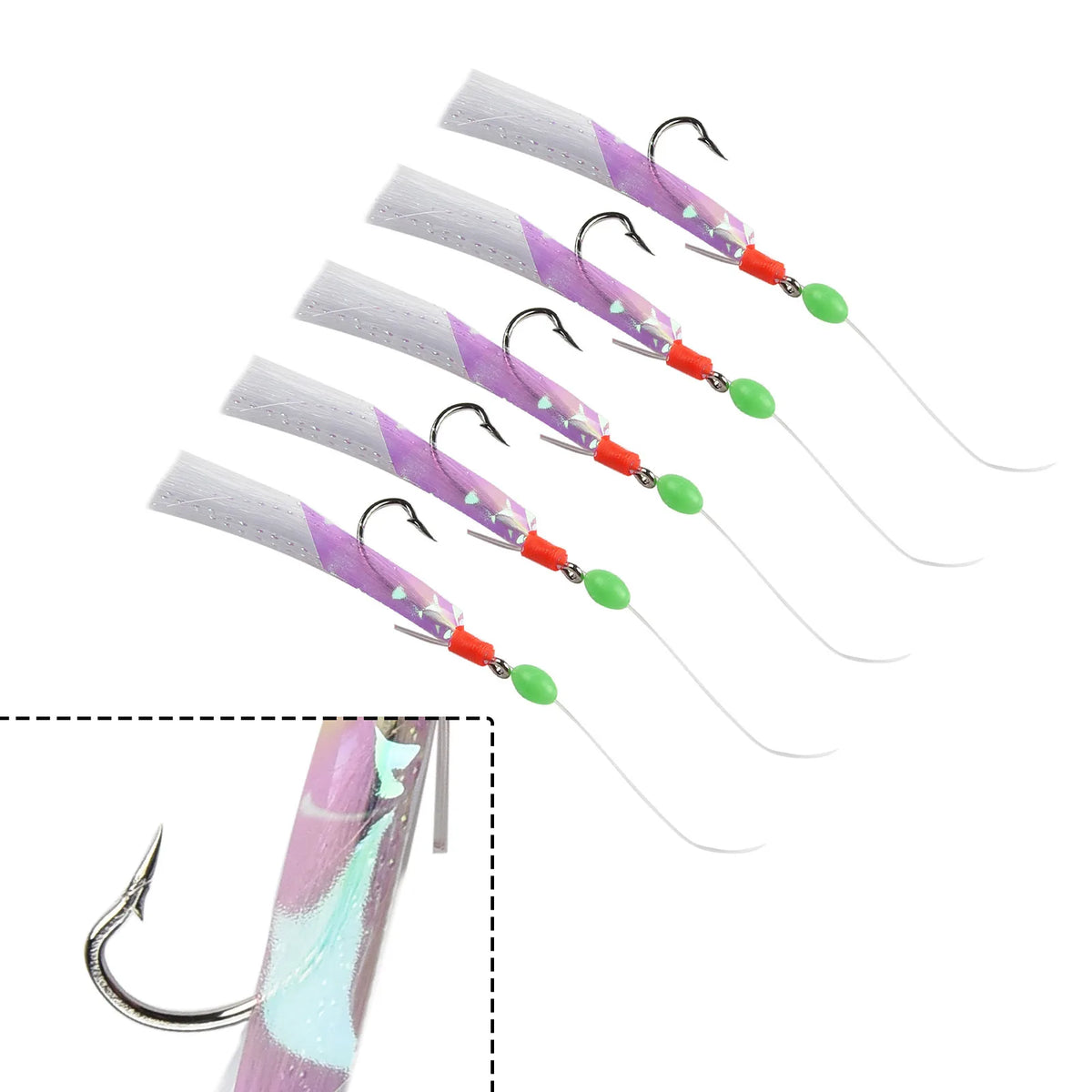 5pcs/Pack Sabiki Soft Fishing Lure Rigs Bait Jigs Lure Feather Lure Herring Bait Tackle For Mackerel Deep Sea Fishing Equipment