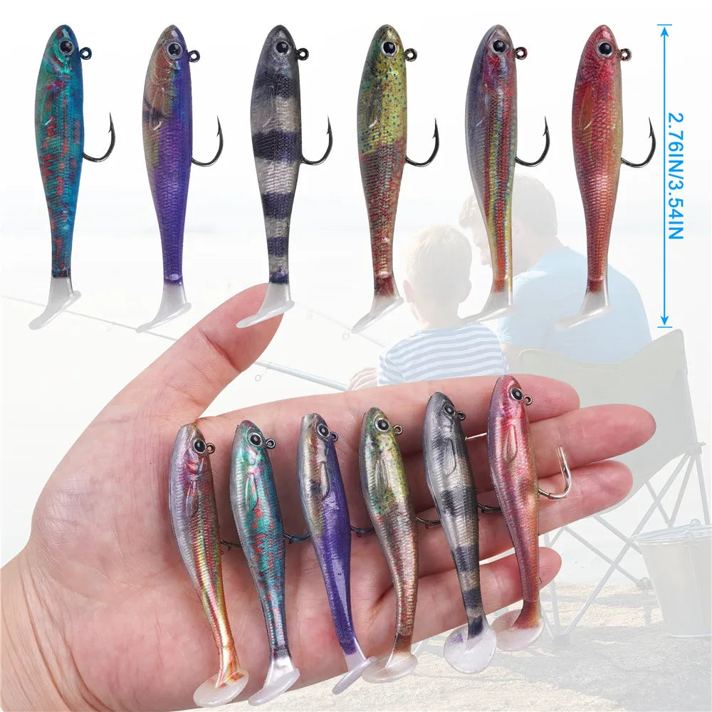 6Pcs Pre-Rigged Soft Fishing Lures Paddle Tail  7cm/9cm Swimbaits Crappie Fishing Jig heads for Bass Trout Lures