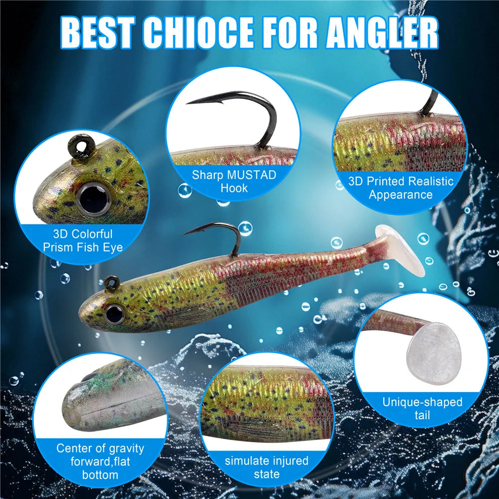 6Pcs Pre-Rigged Soft Fishing Lures Paddle Tail  7cm/9cm Swimbaits Crappie Fishing Jig heads for Bass Trout Lures
