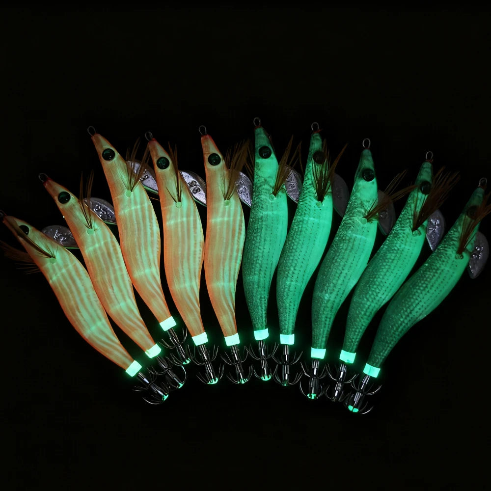 5pcs/set Squid Jig Egi Set 13cm Simulation Shrimp Fishing Lure Luminous Saltwater Double Hook Cuttlefish Tackle Octopus Shrimp