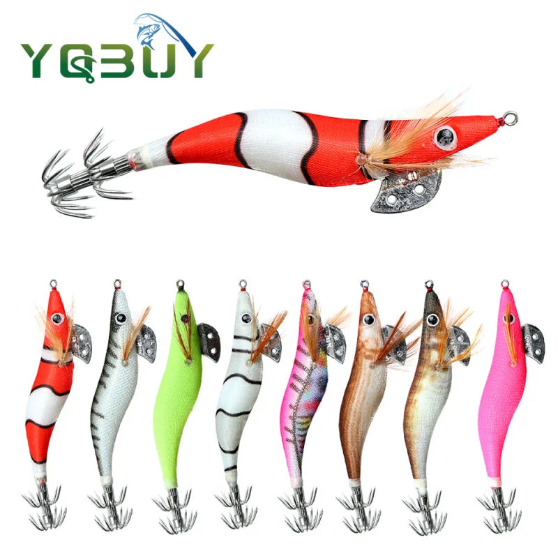 Full Body Luminous Wooden Shrimp Colorful Imitation Squid Shrimp Fake Bait2.0 2.5  3.0#Squid Cuttlefish Sea Fishing Umbrella Hoo