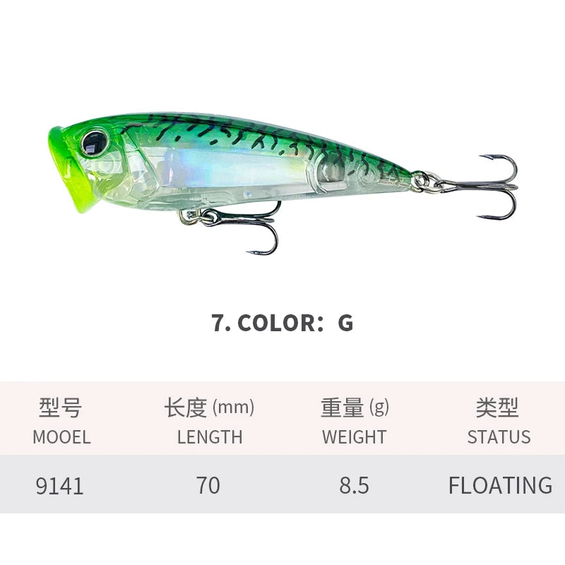 Popper Ripple 70mm 8,5g – Leurre Dur Topwater