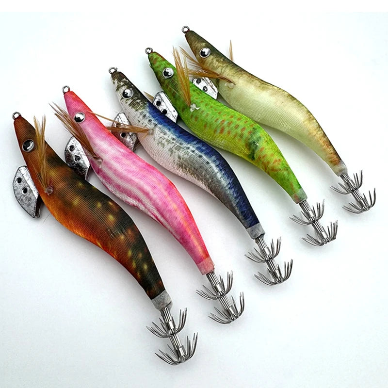 Aggie Webfoot Octopus Egi Fishing Lures Horizontal Luminous Cuttlefish Squid Jig Hook Wooden Shrimp Squid Bait 에기