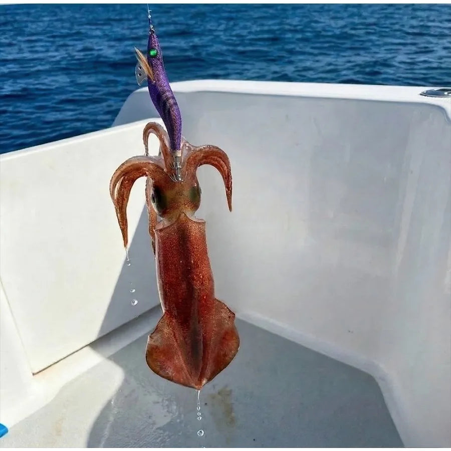2pcs/set Glow Squid Jigs Set 13cm Simulation Shrimp Fishing Lure 3.5# Wood Shrimp Jig Lure Saltwater Cuttlefish Octopus Tackle