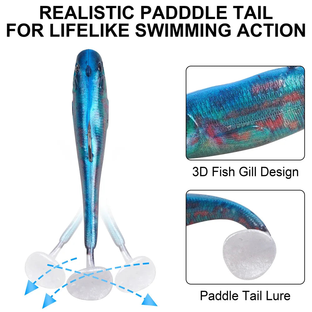 6Pcs Pre-Rigged Soft Fishing Lures Paddle Tail  7cm/9cm Swimbaits Crappie Fishing Jig heads for Bass Trout Lures