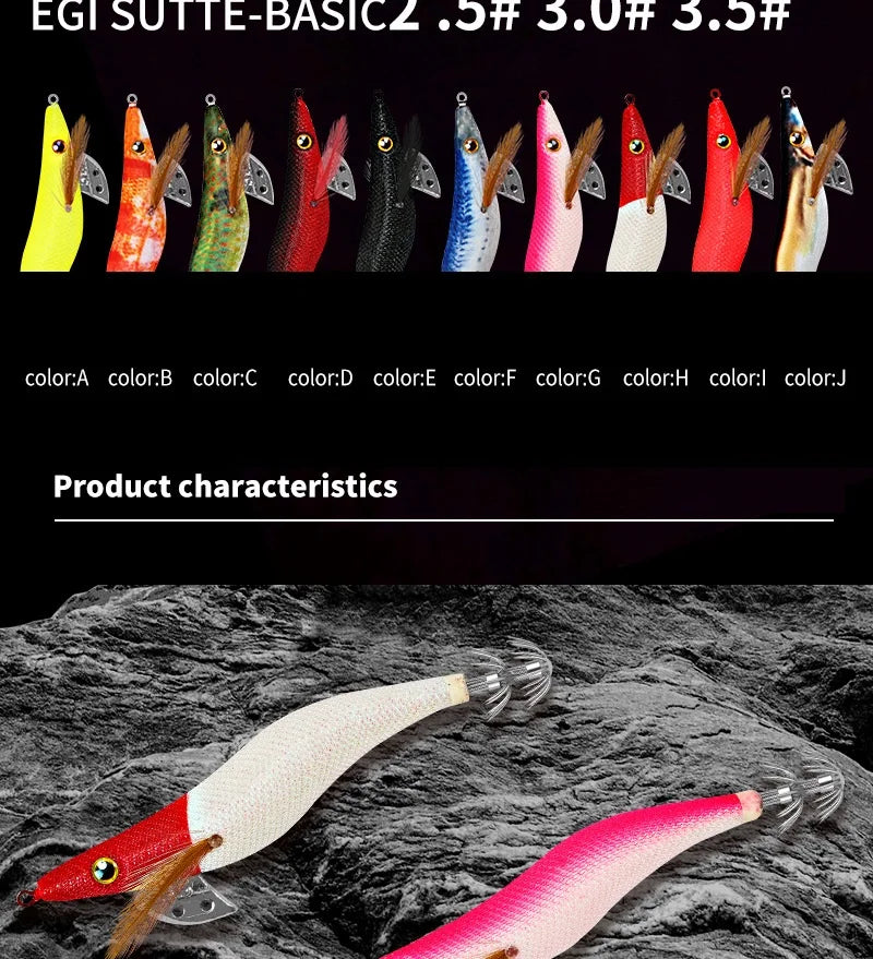 LHFSH Glow Squid Jigs 12G 15G 20G Simulation Shrimp Fishing Lure Wood Shrimp Jig Lure Saltwater Cuttlefish Octopus Tackle