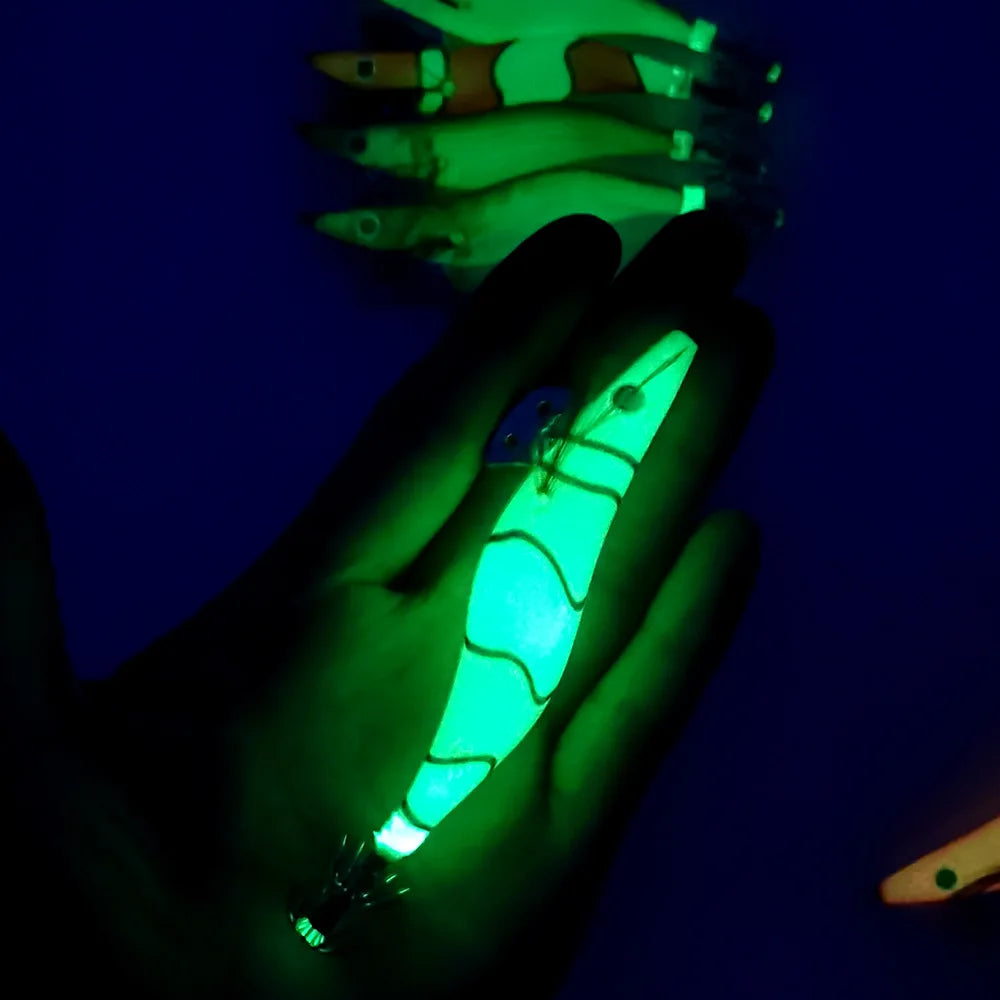 Full Body Luminous Wooden Shrimp Colorful Imitation Squid Shrimp Fake Bait2.0 2.5  3.0#Squid Cuttlefish Sea Fishing Umbrella Hoo