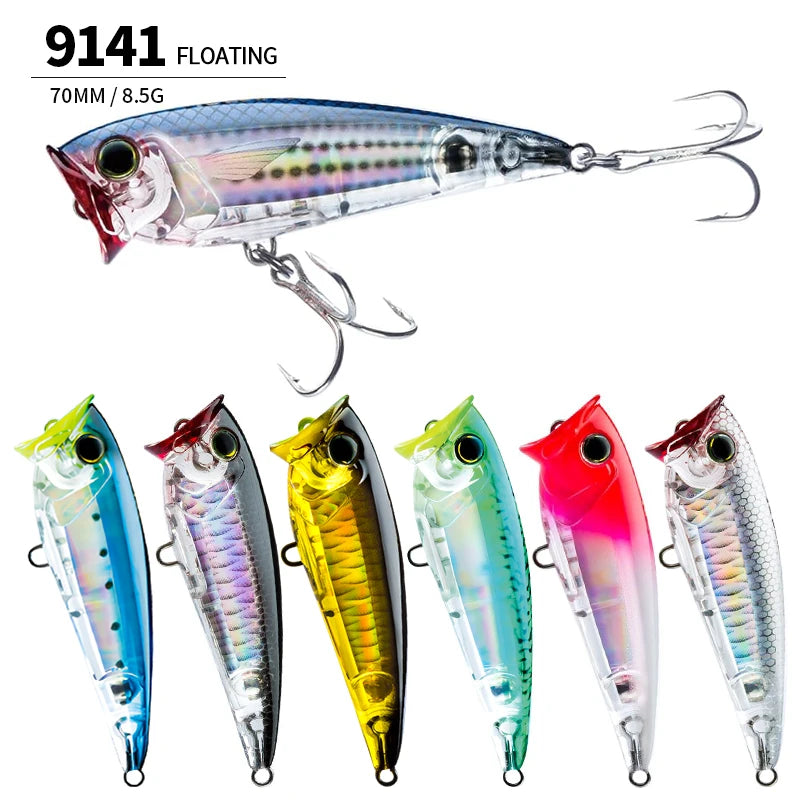 70F Popper Fishing Lure RIPPLE 70mm 8.5g Topwater Hard Bait For Bass Pike Long-cast Floating Wobbler Surface Leurre Peche