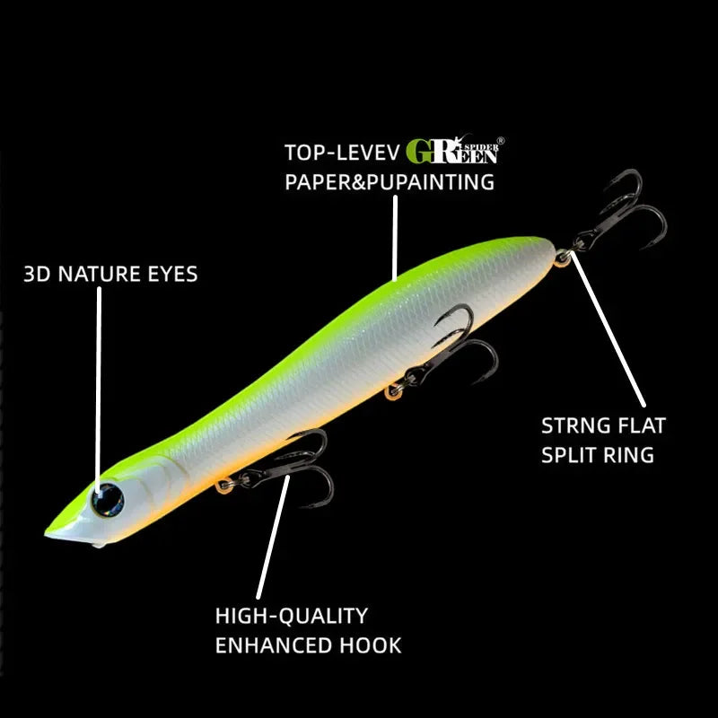 GREENSPIDER Fishing Lure 125mm 18g Topwater Pencil Popper Wobbler For Fishing Seabass Top Water Baits  Saltwater Surface Lures