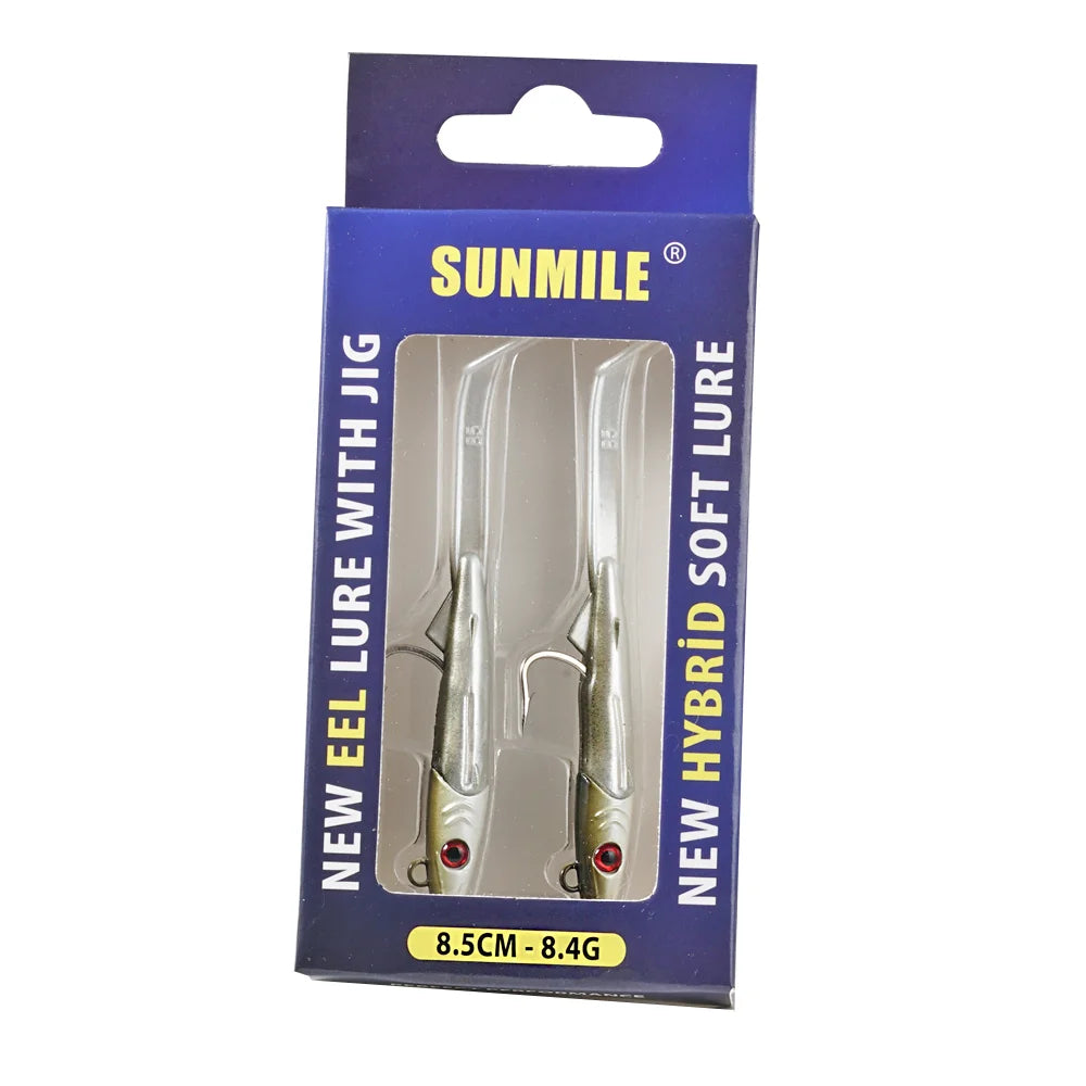 SUNMILE Eel Lure With Jig, Raglou Hybrid Soft Lure 8.5cm 8.4g 2pcs/Pack Salwatwer Swimming Bait for Sea Bass Pike