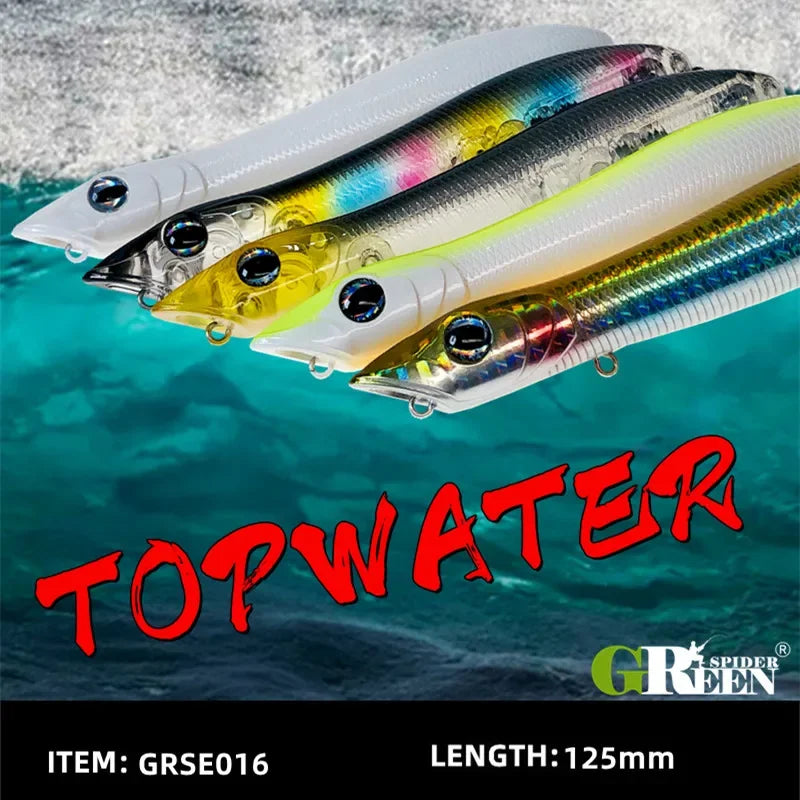 GREENSPIDER Fishing Lure 125mm 18g Topwater Pencil Popper Wobbler For Fishing Seabass Top Water Baits  Saltwater Surface Lures
