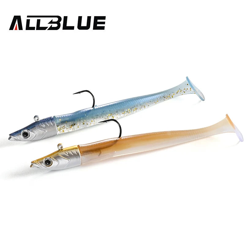ALLBLUE Tidal Eely Shad 13cm 22g Soft Eel Fishing Lure Paddle Tail Jig Head Hook Vinyls Vibration Artificial Bait Saltwater Gear