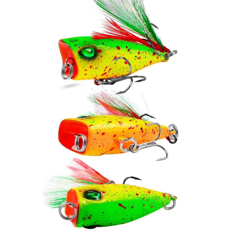 Mini Popper Topwater Hard Bait 43mm 4g Fishing Lures Artificial Wobblers Plastic Tackle with Feather Hooks for Angling