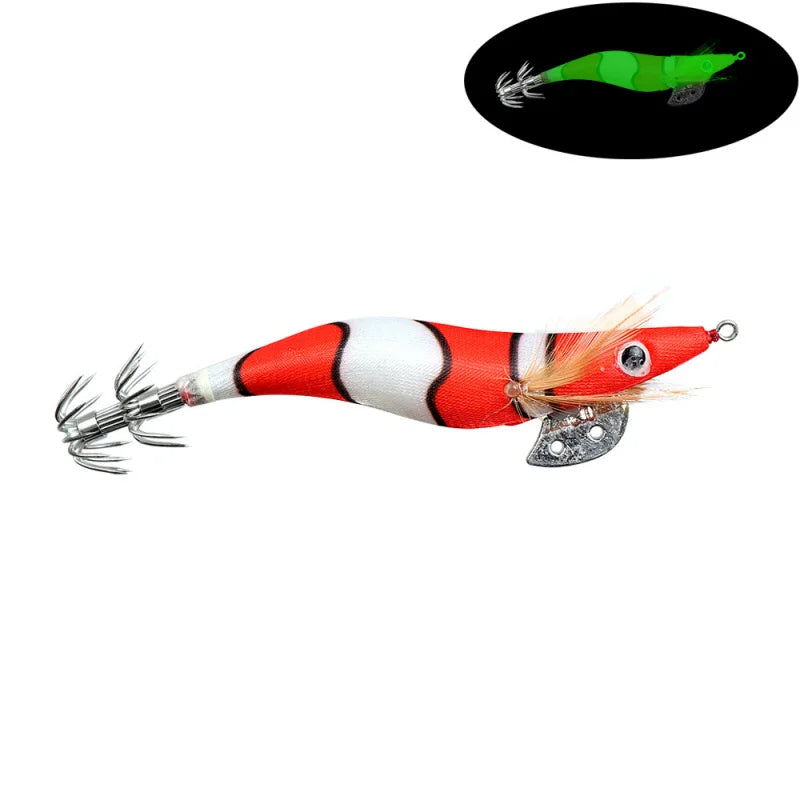 Full Body Luminous Wooden Shrimp Colorful Imitation Squid Shrimp Fake Bait2.0 2.5  3.0#Squid Cuttlefish Sea Fishing Umbrella Hoo