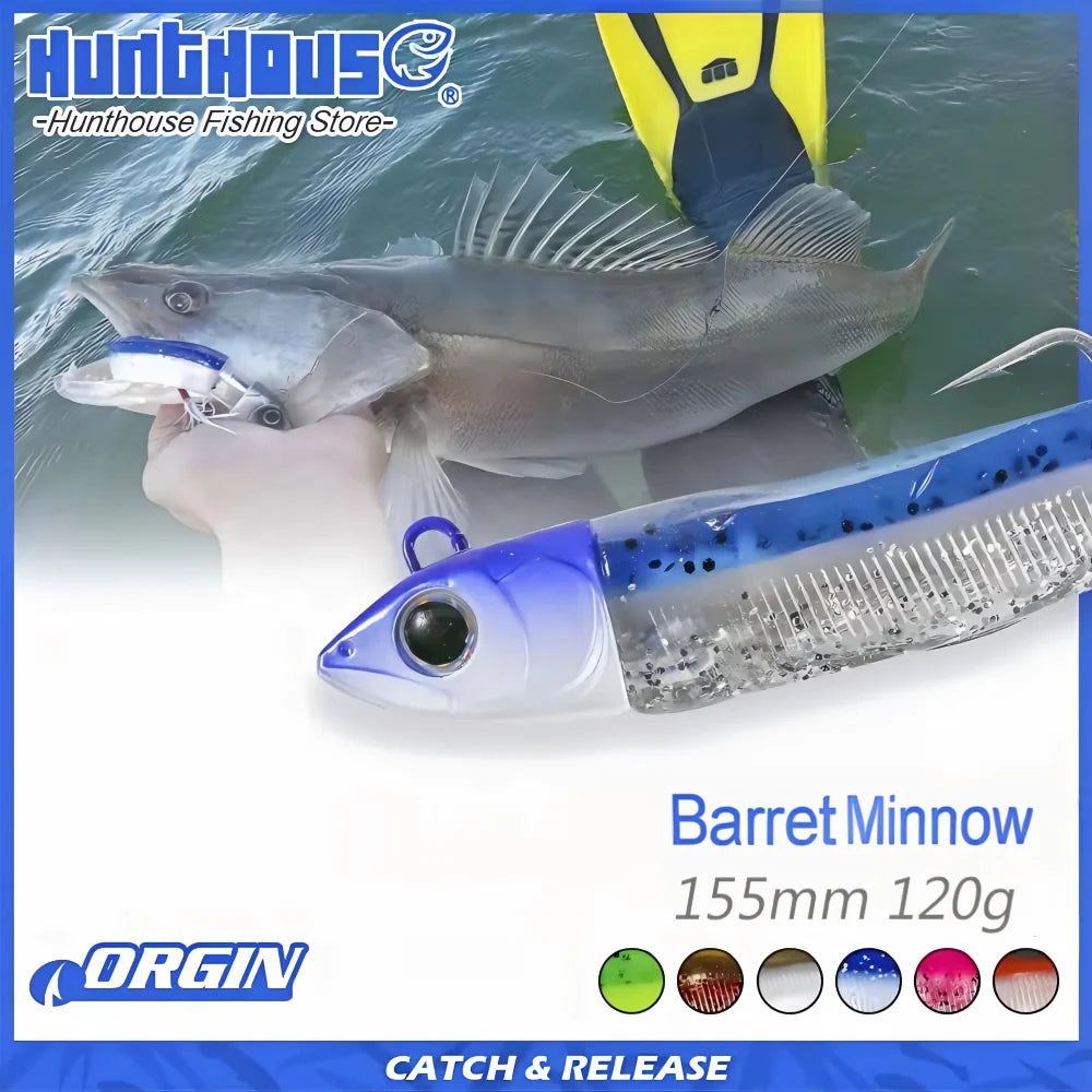 Hunthouse Barret Minnow 155mm 120g Silicone Soft Fishing Lure Artificial Bait Fishing Tackle For Bass Pike Leurre Souple LW216