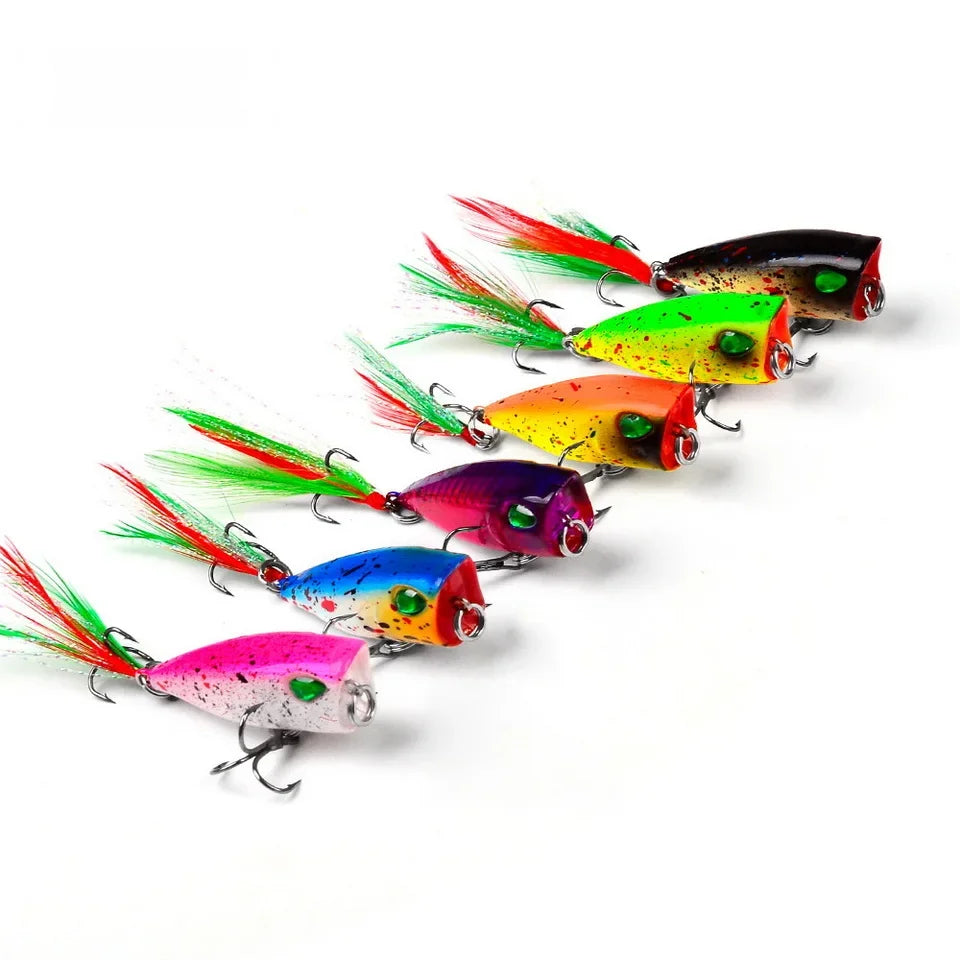 Mini Popper Topwater Hard Bait 43mm 4g Fishing Lures Artificial Wobblers Plastic Tackle with Feather Hooks for Angling