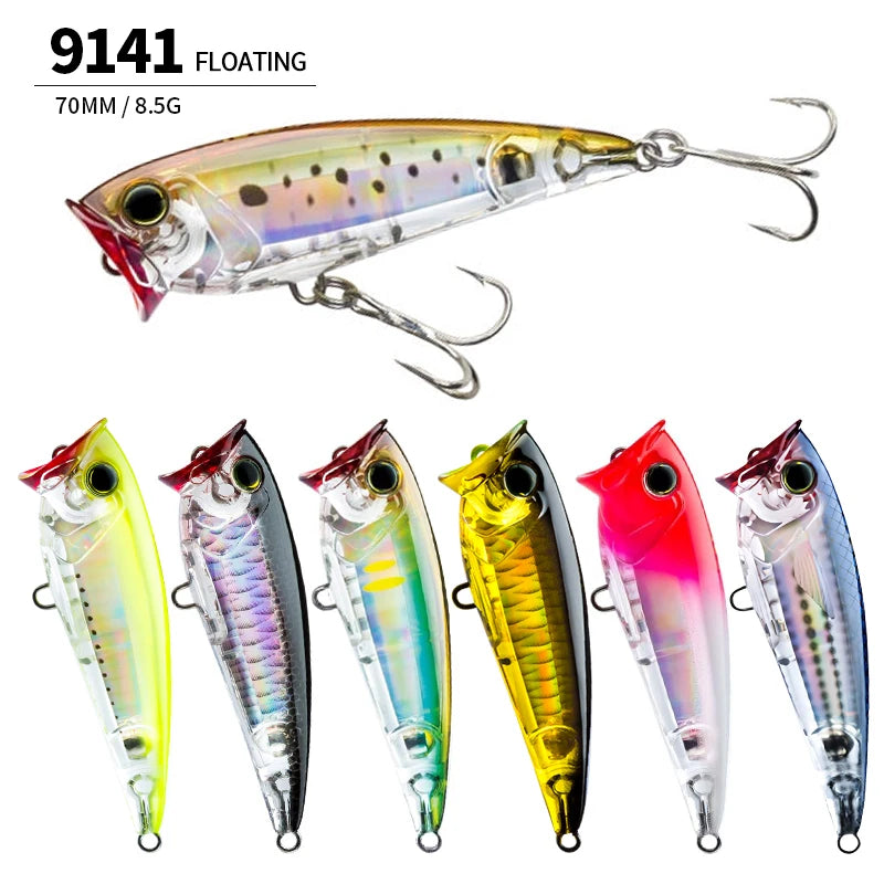 70F Popper Fishing Lure RIPPLE 70mm 8.5g Topwater Hard Bait For Bass Pike Long-cast Floating Wobbler Surface Leurre Peche