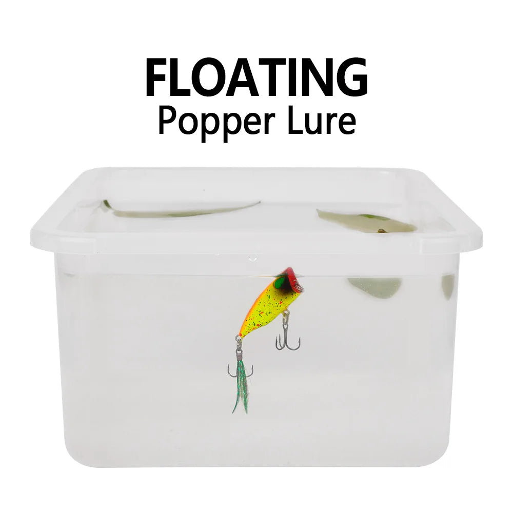 Mini Popper Topwater Hard Bait 43mm 4g Fishing Lures Artificial Wobblers Plastic Tackle with Feather Hooks for Angling