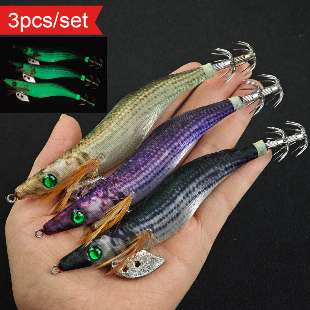 Ackibbik Kit 3 Crevettes Lumineux – Turlutte Calamar/Seiche