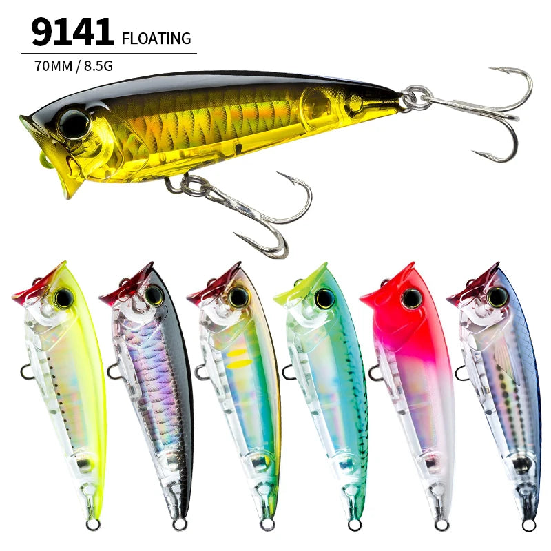 70F Popper Fishing Lure RIPPLE 70mm 8.5g Topwater Hard Bait For Bass Pike Long-cast Floating Wobbler Surface Leurre Peche