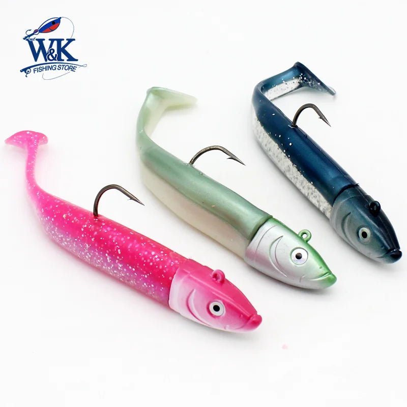 Seabass Fishing Lure Kit at 6cm 7.5cm 9cm 11.5cm 14.5cm Soft Lure Paddle Tail with Kinds Jig Head Inshore Jigging Soft Bait