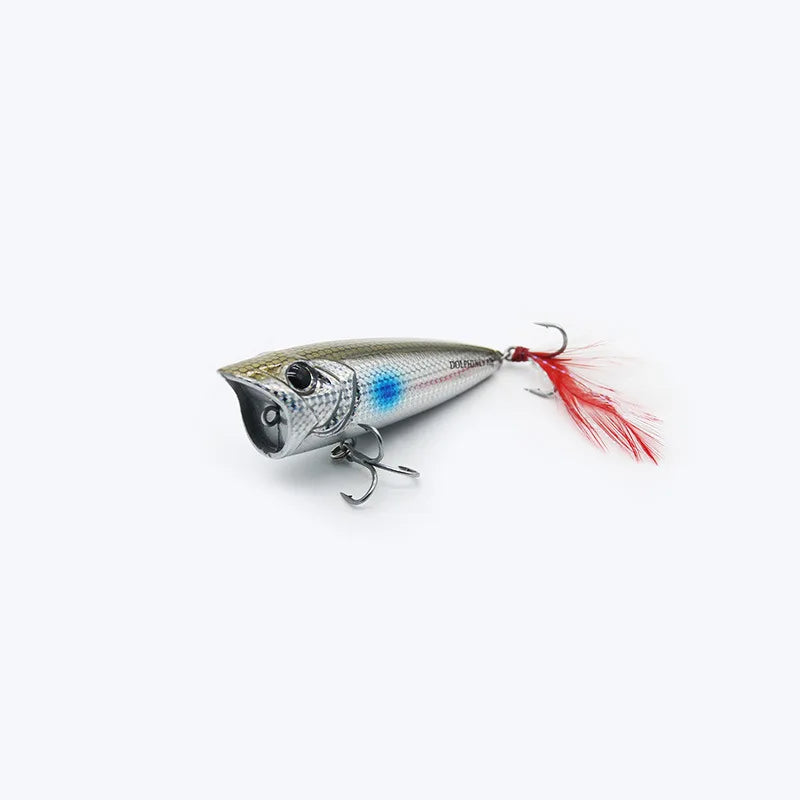 Topwater Popper Hard Fishing Lures Splash Surface Crankbait With Feathered Treble Hooks For Bass Pike Freshwater Angling Tackle