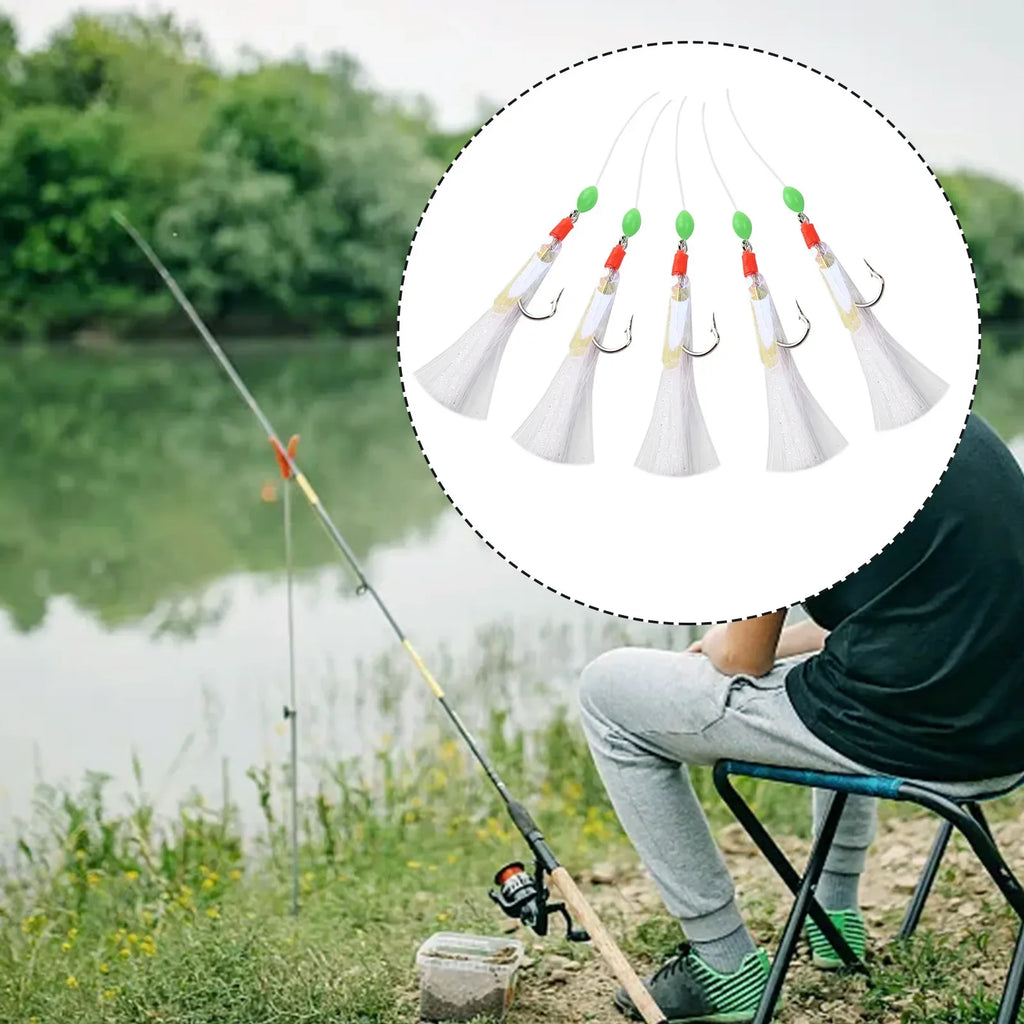 5pcs/Pack Sabiki Soft Fishing Lure Rigs Bait Jigs Lure Feather Lure Herring Bait Tackle For Mackerel Deep Sea Fishing Equipment