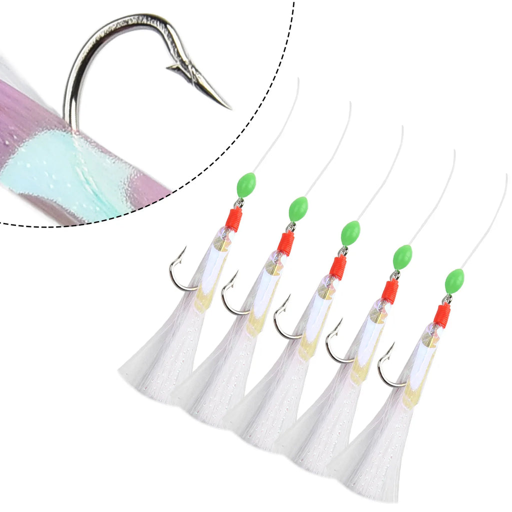 5pcs/Pack Sabiki Soft Fishing Lure Rigs Bait Jigs Lure Feather Lure Herring Bait Tackle For Mackerel Deep Sea Fishing Equipment