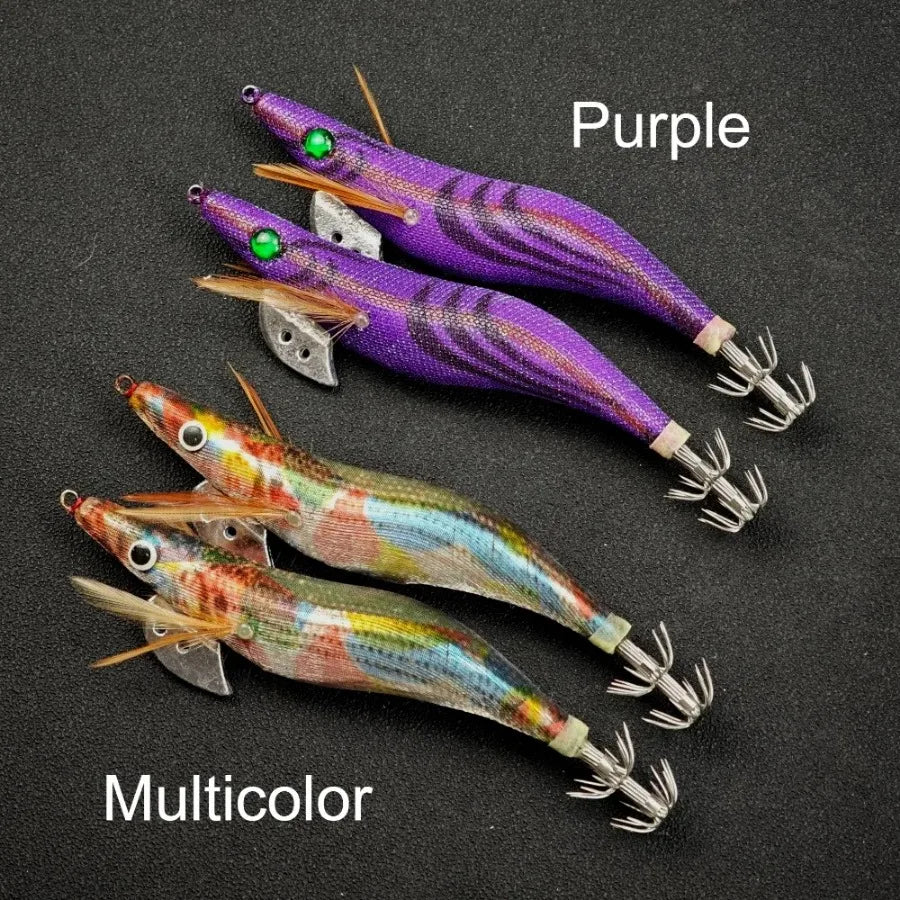 2pcs/set Glow Squid Jigs Set 13cm Simulation Shrimp Fishing Lure 3.5# Wood Shrimp Jig Lure Saltwater Cuttlefish Octopus Tackle