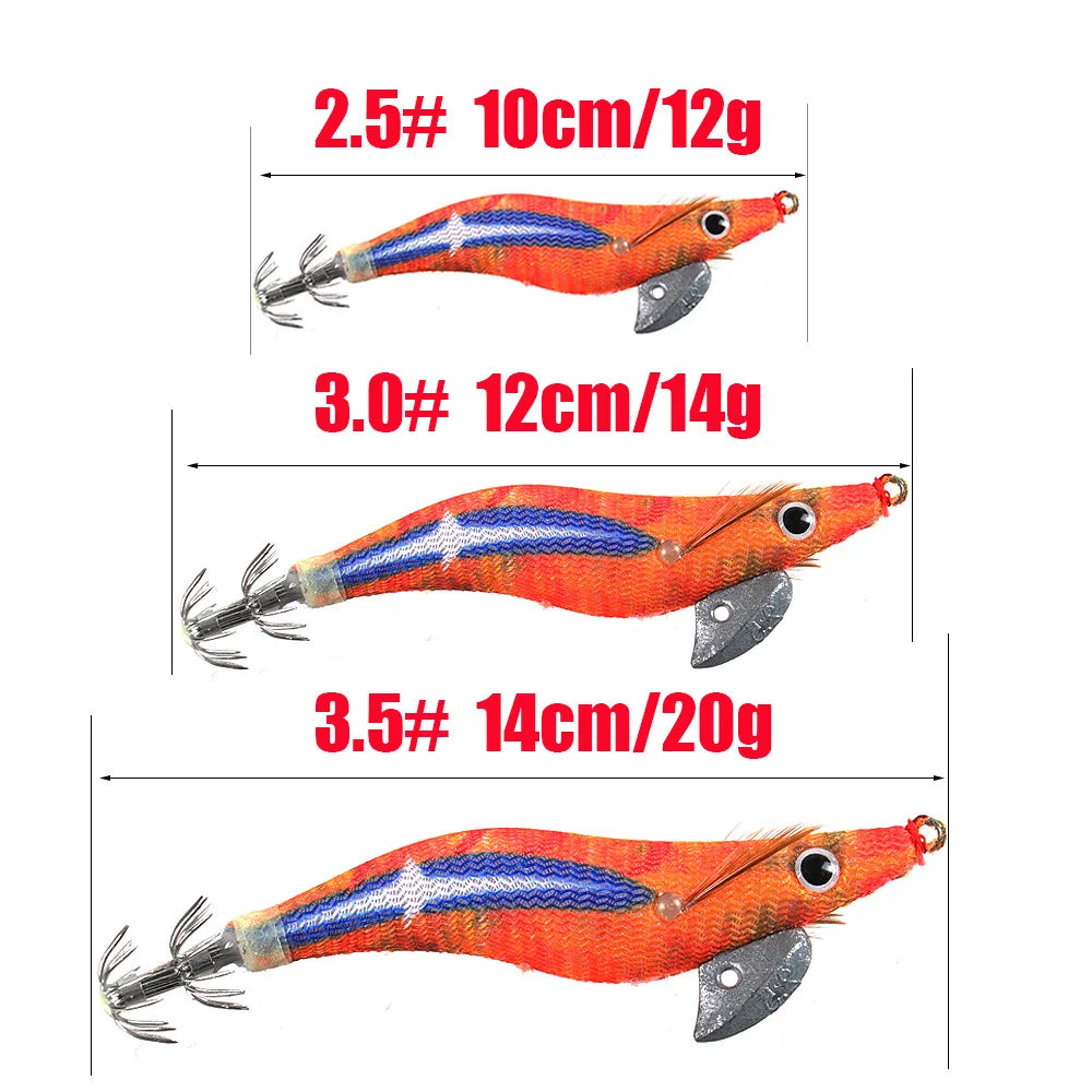 Artificial Squid Jig Luminous Wooden Shrimp 2.5# 3.0# 3.5# Squid Fishing Lure Noctilucent Squid Cuttlefish Lure For Octopus Fish