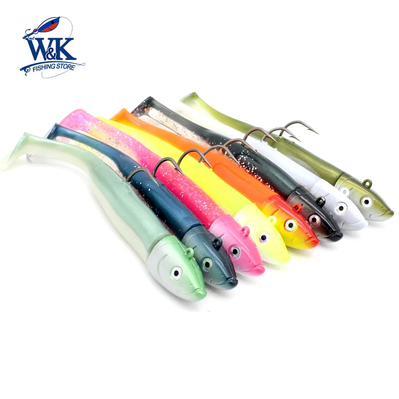 Seabass Fishing Lure Kit at 6cm 7.5cm 9cm 11.5cm 14.5cm Soft Lure Paddle Tail with Kinds Jig Head Inshore Jigging Soft Bait
