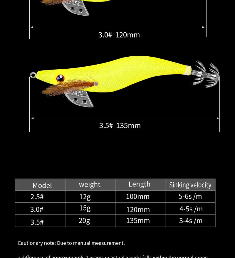 LHFSH Glow Squid Jigs 12G 15G 20G Simulation Shrimp Fishing Lure Wood Shrimp Jig Lure Saltwater Cuttlefish Octopus Tackle
