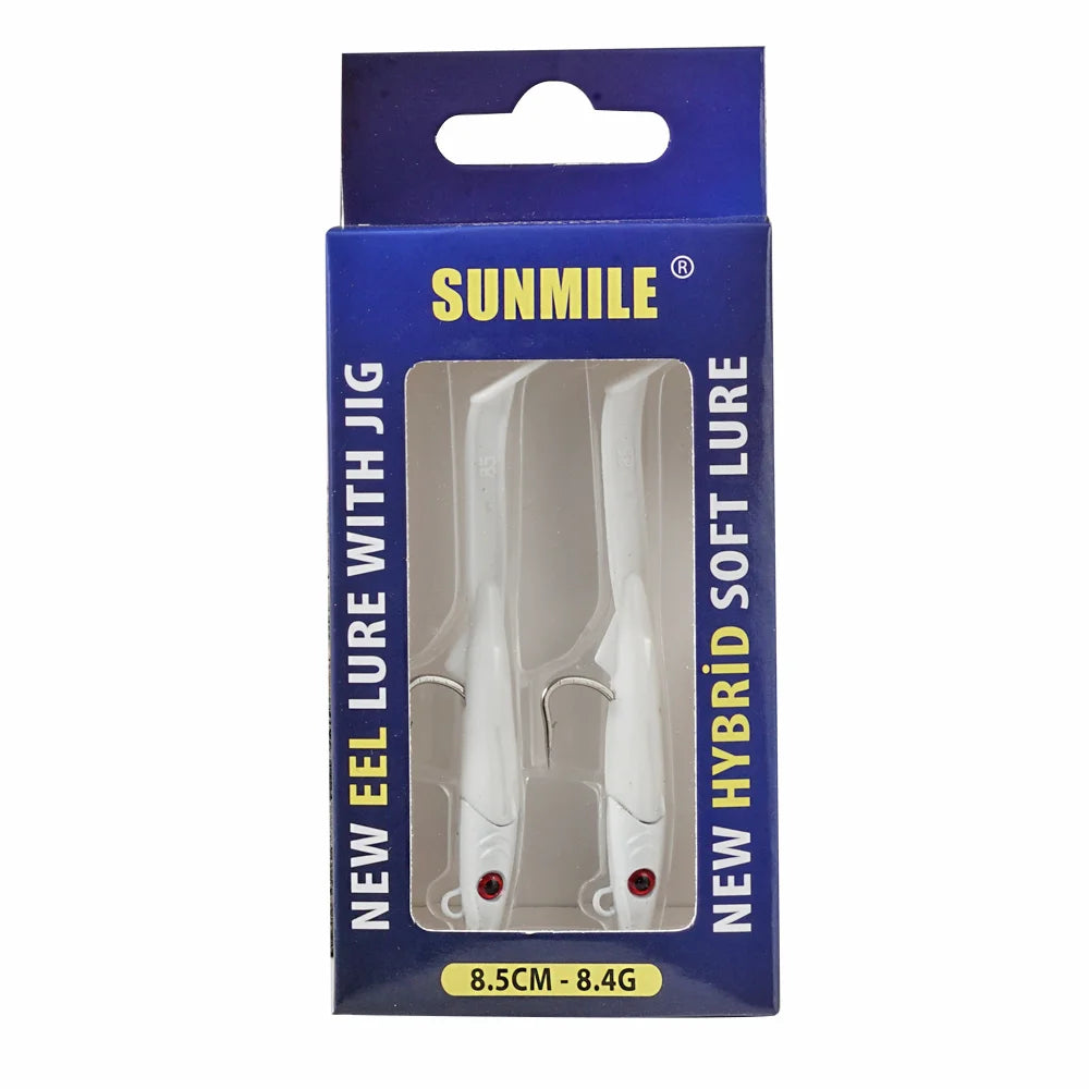 SUNMILE Eel Lure With Jig, Raglou Hybrid Soft Lure 8.5cm 8.4g 2pcs/Pack Salwatwer Swimming Bait for Sea Bass Pike