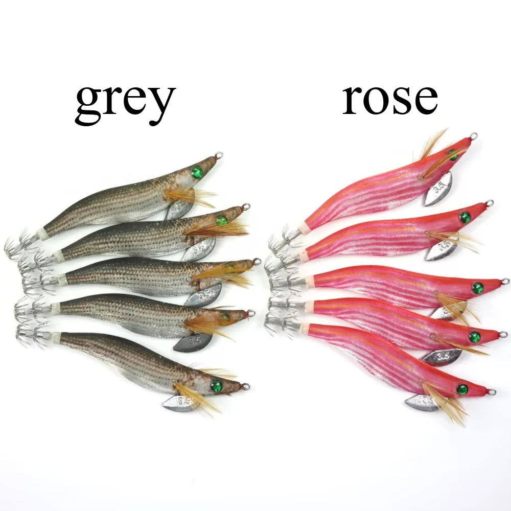 5pcs/set Squid Jig Egi Set 13cm Simulation Shrimp Fishing Lure Luminous Saltwater Double Hook Cuttlefish Tackle Octopus Shrimp