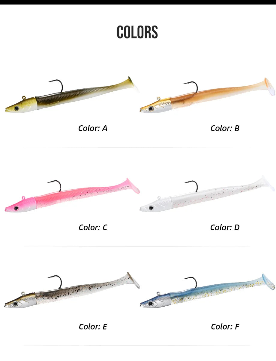 ALLBLUE Tidal Eely Shad 13cm 22g Soft Eel Fishing Lure Paddle Tail Jig Head Hook Vinyls Vibration Artificial Bait Saltwater Gear
