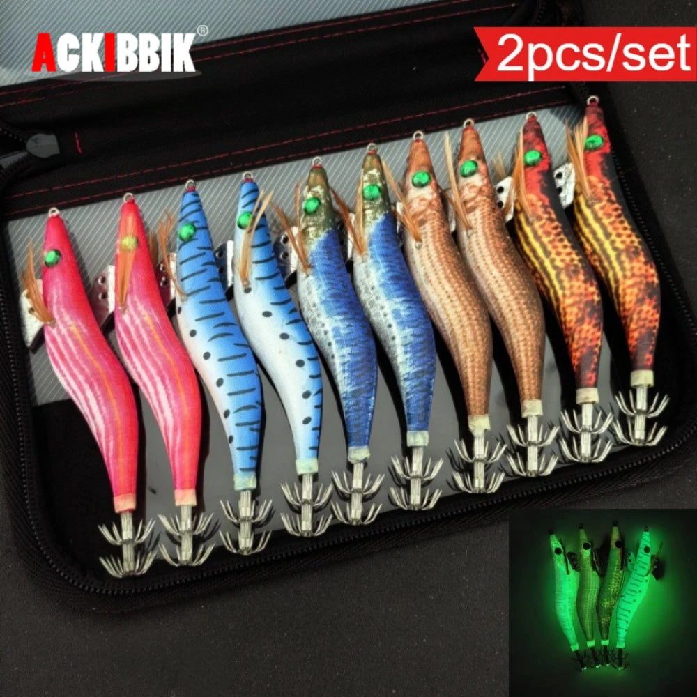 Ackibbik 2pcs Glow Shrimp Fishing Lures Saltwater 13cm Squid Jig Hook Sea Fishing Accessories Cuttlefish Shrimp Prawn Lures