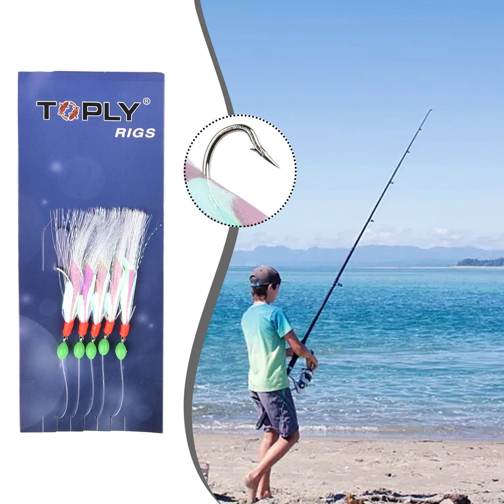 5pcs/Pack Sabiki Soft Fishing Lure Rigs Bait Jigs Lure Feather Lure Herring Bait Tackle For Mackerel Deep Sea Fishing Equipment