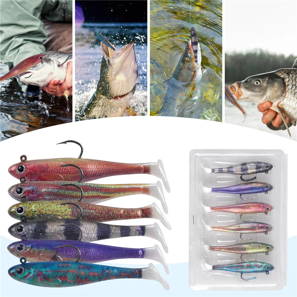 6Pcs Pre-Rigged Soft Fishing Lures Paddle Tail  7cm/9cm Swimbaits Crappie Fishing Jig heads for Bass Trout Lures