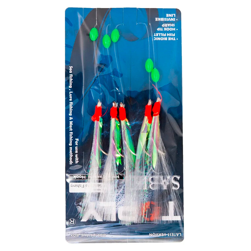 5pcs/Pack Sabiki Soft Fishing Lure Rigs Bait Jigs Lure Feather Lure Herring Bait Tackle For Mackerel Deep Sea Fishing Equipment